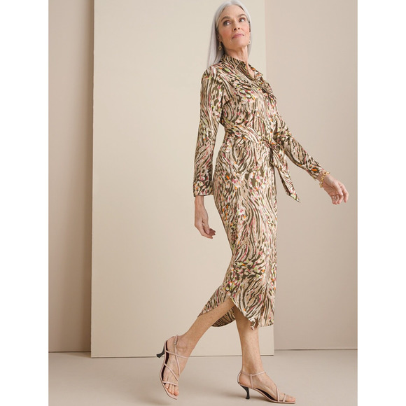 Chico's Maxi Shirt Dress Utility Satin Animal Print Silky Women's 4 XXL 20/22 - Picture 1 of 12